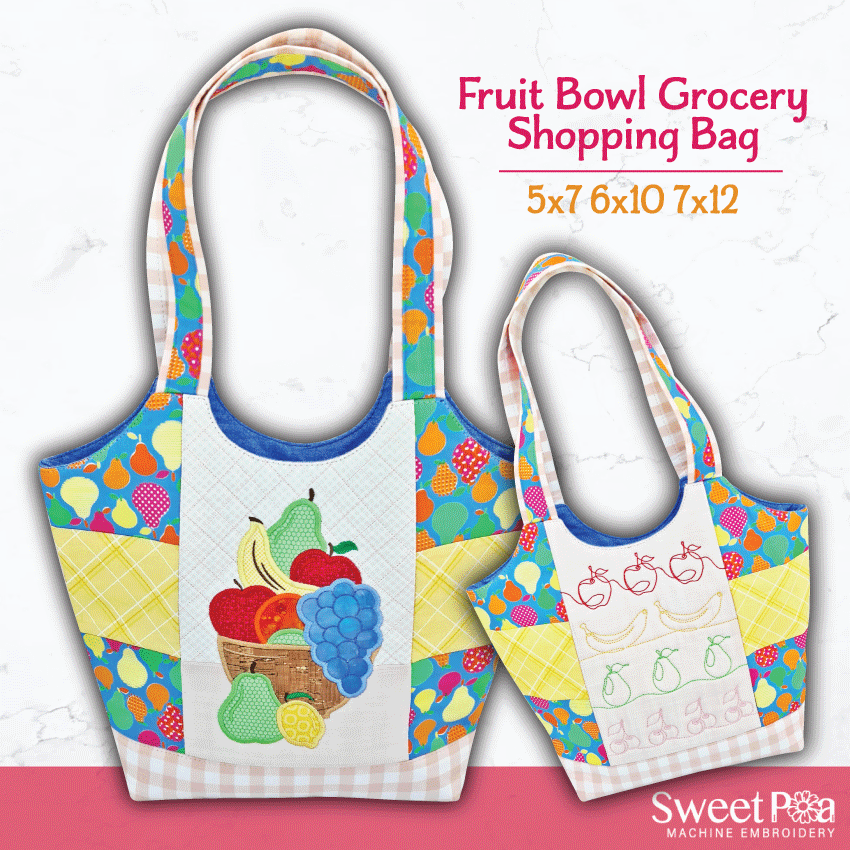 Fruit Bowl Grocery Shopping Bag 5x7 6x10 7x12 - Sweet Pea Australia In the hoop machine embroidery designs. in the hoop project, in the hoop embroidery designs, craft in the hoop project, diy in the hoop project, diy craft in the hoop project, in the hoop embroidery patterns, design in the hoop patterns, embroidery designs for in the hoop embroidery projects, best in the hoop machine embroidery designs perfect for all hoops and embroidery machines