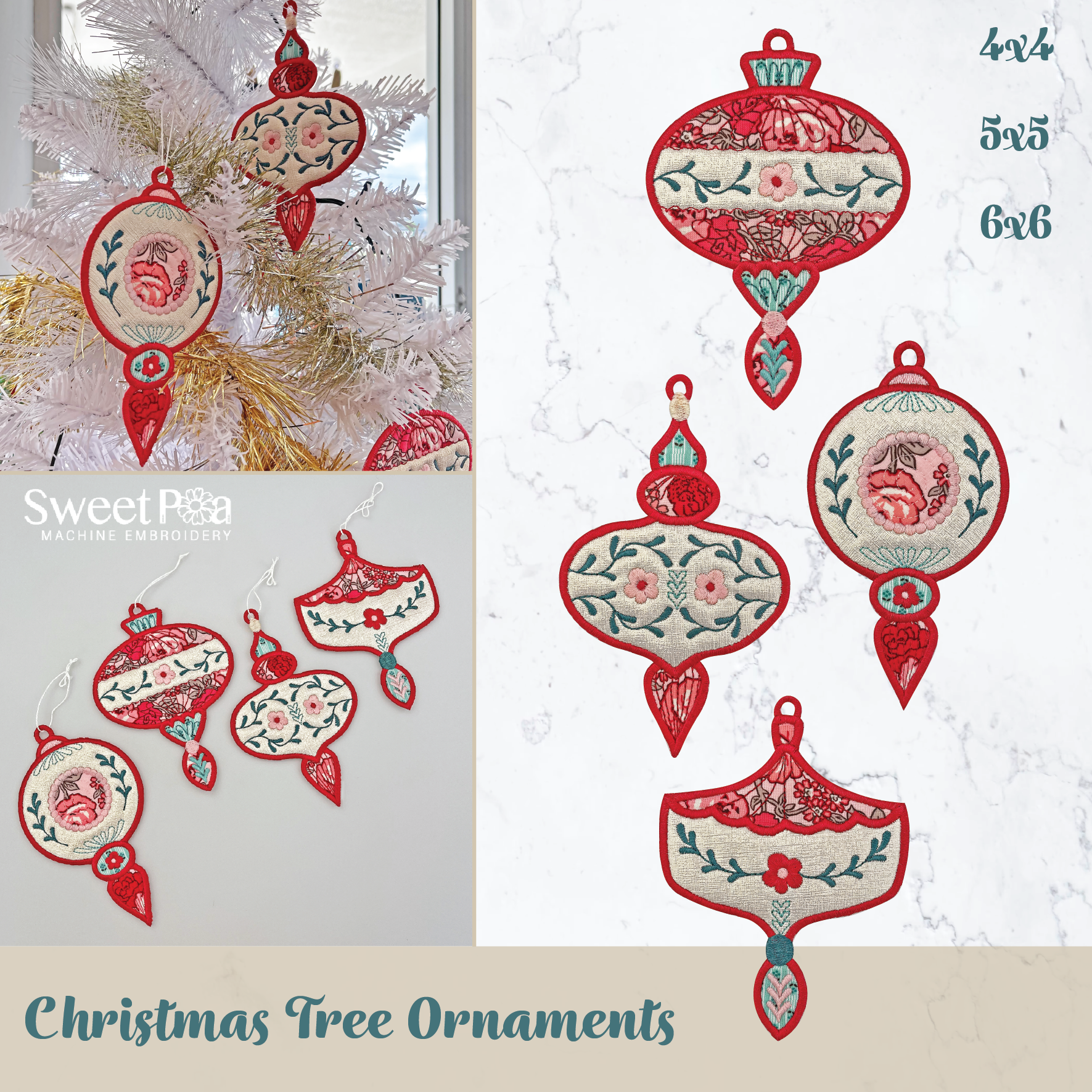 Christmas Tree Ornaments 4x4 5x5 6x6 - Sweet Pea Australia In the hoop machine embroidery designs. in the hoop project, in the hoop embroidery designs, craft in the hoop project, diy in the hoop project, diy craft in the hoop project, in the hoop embroidery patterns, design in the hoop patterns, embroidery designs for in the hoop embroidery projects, best in the hoop machine embroidery designs perfect for all hoops and embroidery machines