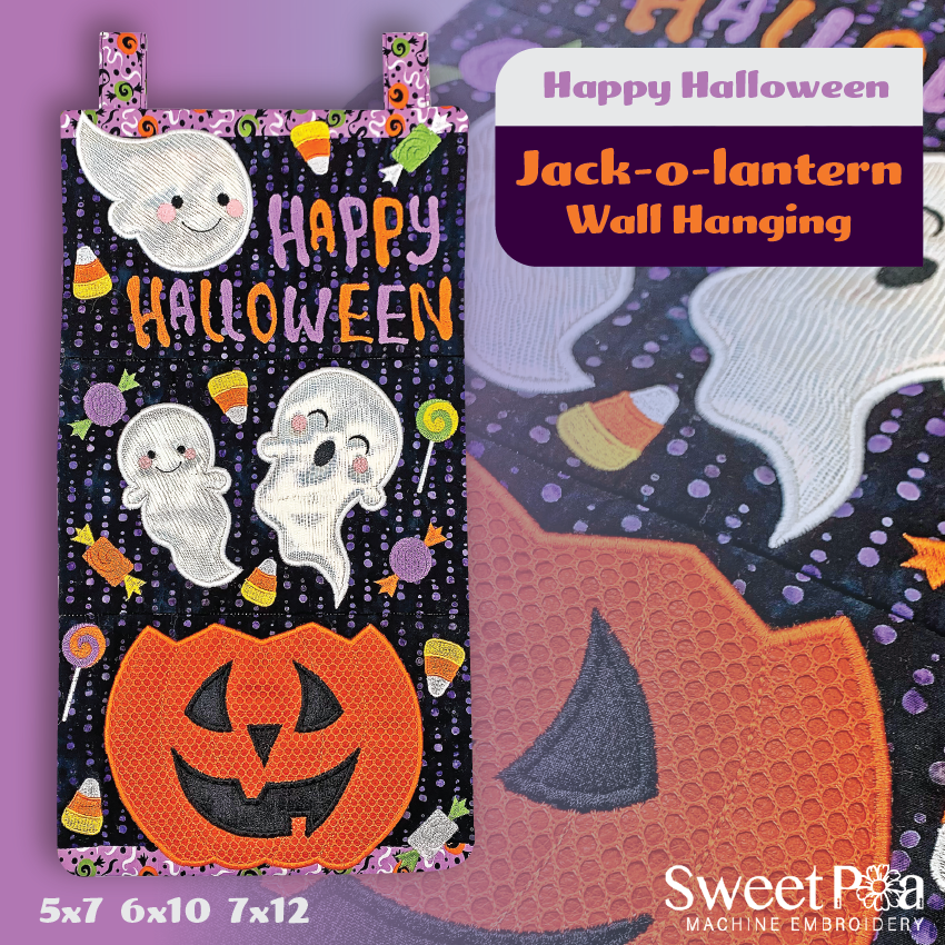 Happy Halloween Jack-o-Lantern Wall Hanging 5x7 6x10 7x12 - Sweet Pea Australia In the hoop machine embroidery designs. in the hoop project, in the hoop embroidery designs, craft in the hoop project, diy in the hoop project, diy craft in the hoop project, in the hoop embroidery patterns, design in the hoop patterns, embroidery designs for in the hoop embroidery projects, best in the hoop machine embroidery designs perfect for all hoops and embroidery machines