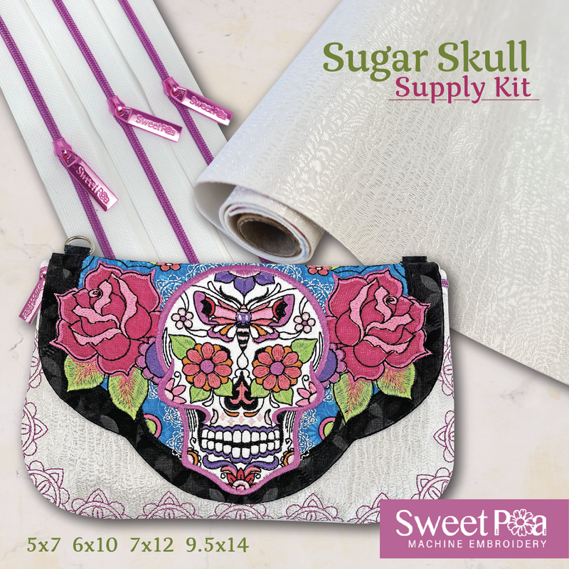 Sugar Skull Clutch Supply Kit - Sweet Pea In The Hoop Machine Embroidery Design