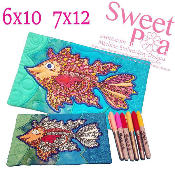 Fish colouring in mugrug 6x10 and 7x12 - Sweet Pea