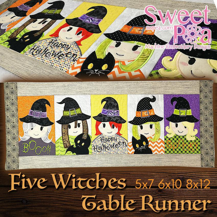 Witches table runner halloween in the hoop machine embroidery ITH