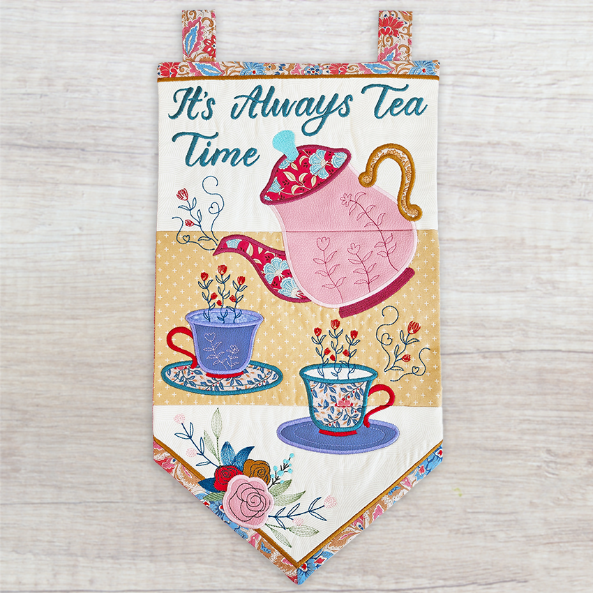 Tea Time Flag 5x7 6x10 7x12 In the hoop machine embroidery designs