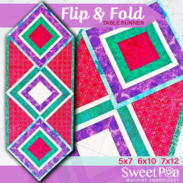 Flip & Fold Runner 5x7 6x10 7x12 - Sweet Pea In The Hoop Machine Embroidery Design