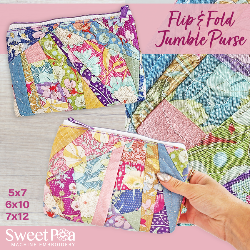 Flip & Fold Jumble Purse 5x7 6x10 7x12 In the hoop machine embroidery designs