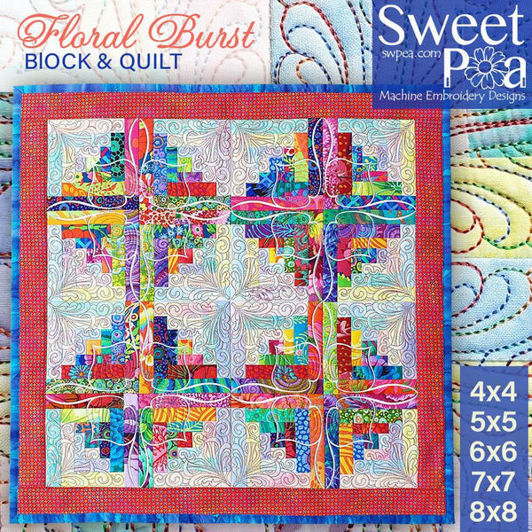 Floral Burst Block and Quilt 4x4 5x5 6x6 7x7 8x8 - Sweet Pea