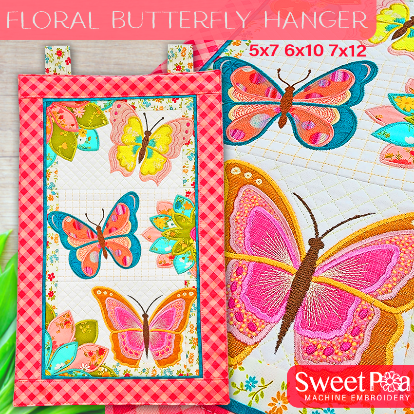 Floral Butterfly Hanger 5x7 6x10 7x12 In the hoop machine embroidery designs