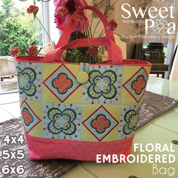 Floral Embroidered Bag 4x4 5x5 6x6 - Sweet Pea