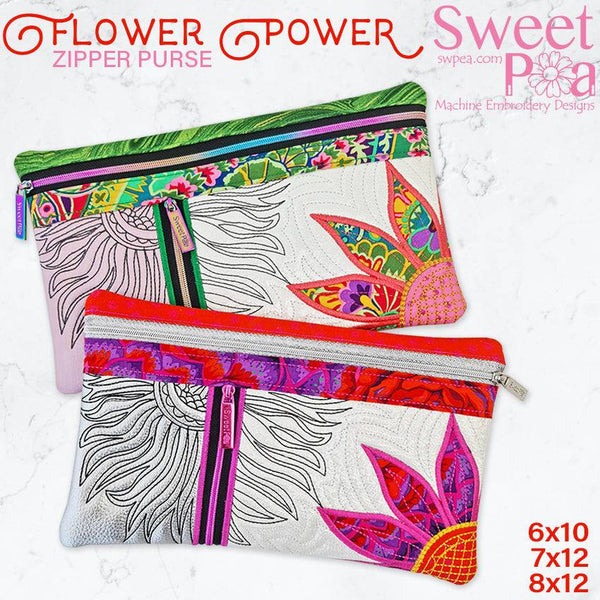 Flower Power Zipper Purse 6x10 7x12 8x12 - Sweet Pea