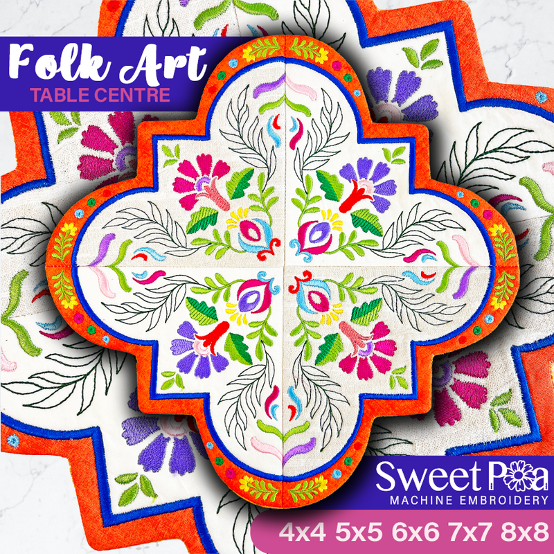 Folk Art Table Centre 4x4 5x5 6x6 7x7 8x8 - Sweet Pea In The Hoop Machine Embroidery Design
