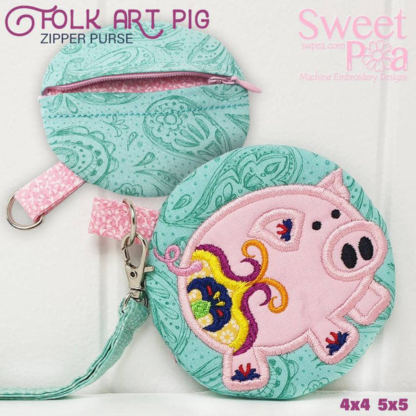 Folk Art Pig Purse 4x4 5x5 - Sweet Pea