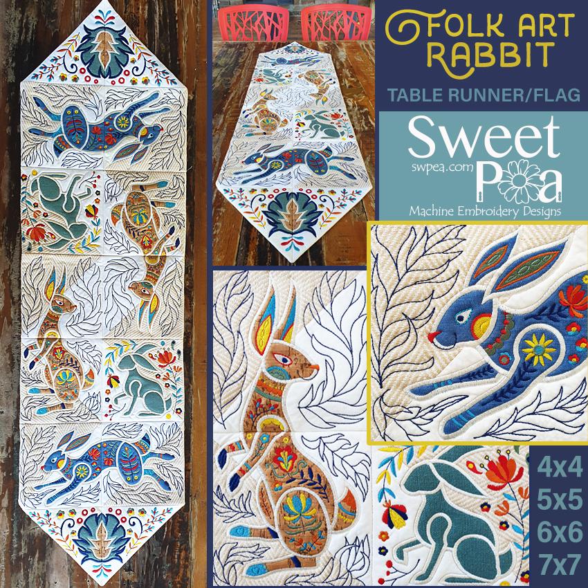 Folk Art Rabbit Table Runner or Flag
