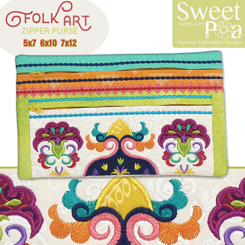 Folk Art Zipper Purse 5x7 6x10 and 7x12 - Sweet Pea Australia In the hoop machine embroidery designs. in the hoop project, in the hoop embroidery designs, craft in the hoop project, diy in the hoop project, diy craft in the hoop project, in the hoop embroidery patterns, design in the hoop patterns, embroidery designs for in the hoop embroidery projects, best in the hoop machine embroidery designs perfect for all hoops and embroidery machines