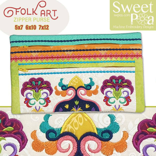 Folk Art Zipper Purse 5x7 6x10 and 7x12 - Sweet Pea