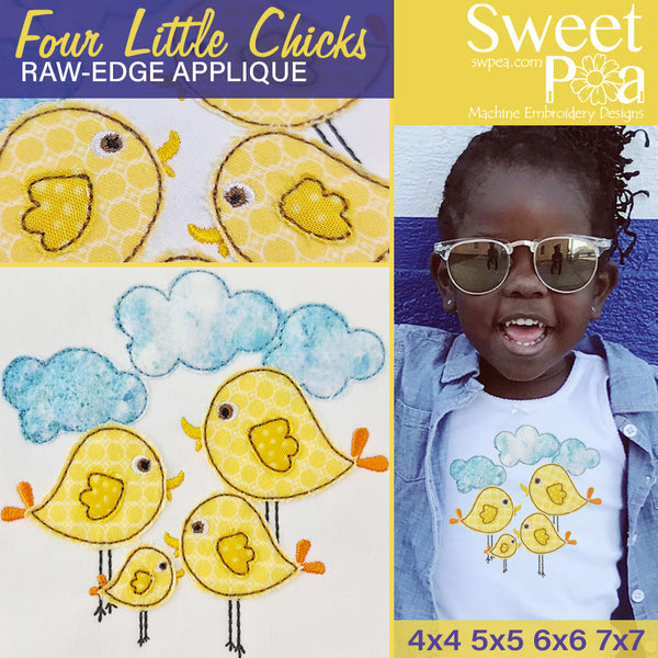 Four Little Chicks Raw-Edge Applique Design 4x4 5x5 6x6 7x7 | Sweet Pea.