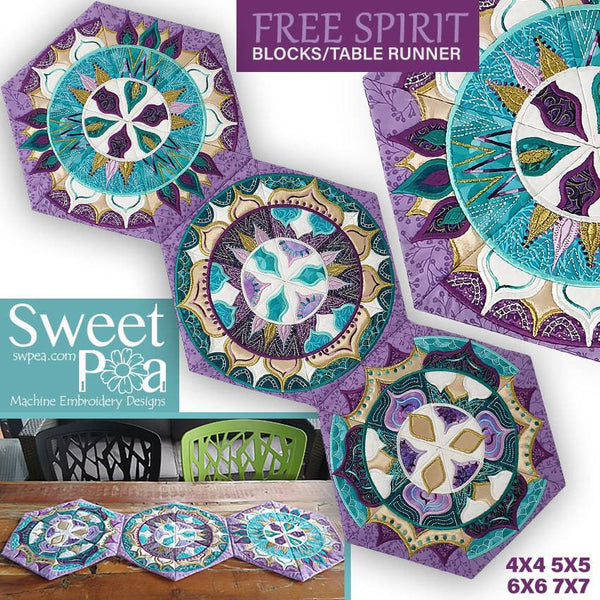 Free Spirit Table Runner 4x4 5x5 6x6 and 7x7 - Sweet Pea
