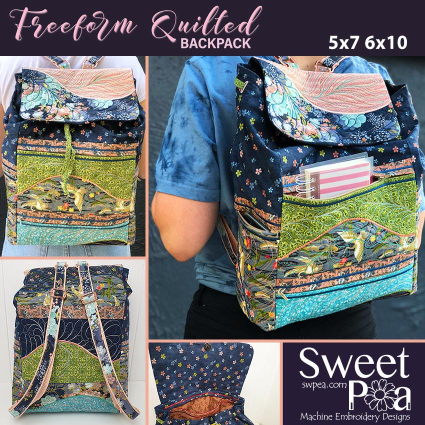 Freeform Quilted Backpack 5x7 6x10 - Sweet Pea Australia In the hoop machine embroidery designs. in the hoop project, in the hoop embroidery designs, craft in the hoop project, diy in the hoop project, diy craft in the hoop project, in the hoop embroidery patterns, design in the hoop patterns, embroidery designs for in the hoop embroidery projects, best in the hoop machine embroidery designs perfect for all hoops and embroidery machines