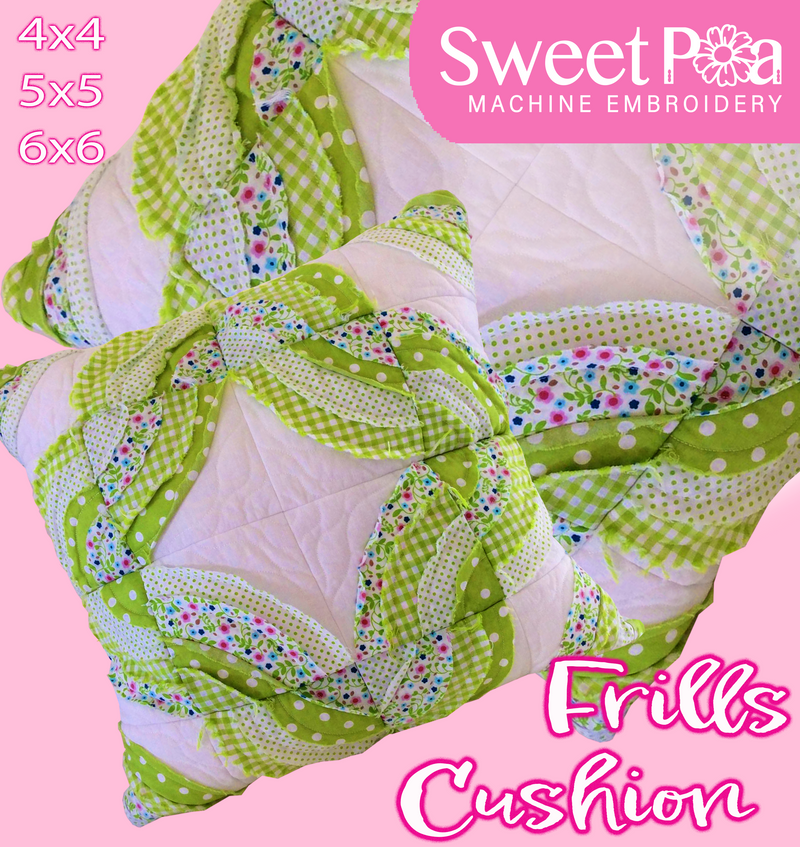 Frills Cushion and Quilt Block 4x4 5x5 6x6 - Sweet Pea In The Hoop Machine Embroidery Design hoop machine embroidery designs, embroidery patterns, embroidery set, embroidery appliqué, hoop embroidery designs, small hoop designs, the best in the hoop machine embroidery designs, the best in the hoop sewing and embroidery designs