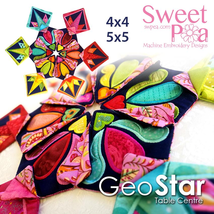 Geo Star Table Centre 4x4 5x5 - Sweet Pea Australia In the hoop machine embroidery designs. in the hoop project, in the hoop embroidery designs, craft in the hoop project, diy in the hoop project, diy craft in the hoop project, in the hoop embroidery patterns, design in the hoop patterns, embroidery designs for in the hoop embroidery projects, best in the hoop machine embroidery designs perfect for all hoops and embroidery machines