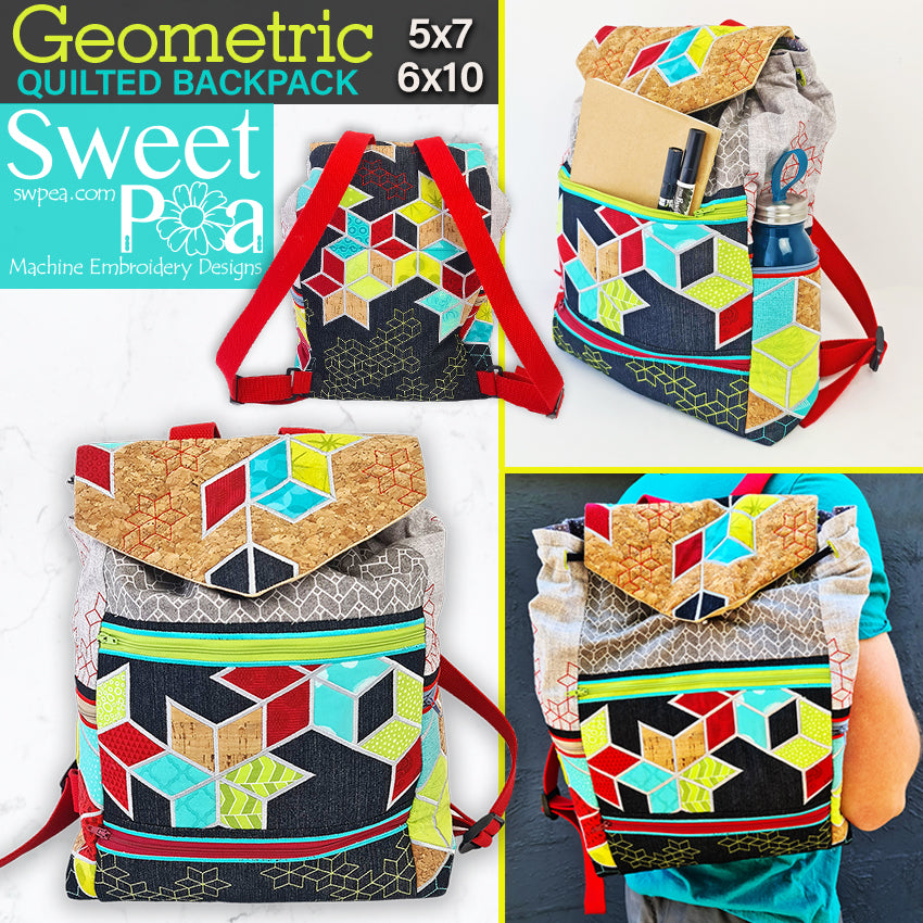 Geometric Backpack 5x7 6x10 - Sweet Pea Australia In the hoop machine embroidery designs. in the hoop project, in the hoop embroidery designs, craft in the hoop project, diy in the hoop project, diy craft in the hoop project, in the hoop embroidery patterns, design in the hoop patterns, embroidery designs for in the hoop embroidery projects, best in the hoop machine embroidery designs perfect for all hoops and embroidery machines