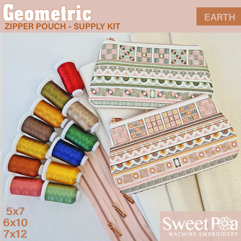 Geometric Pouch Supply Kit - Sweet Pea In The Hoop Machine Embroidery Design