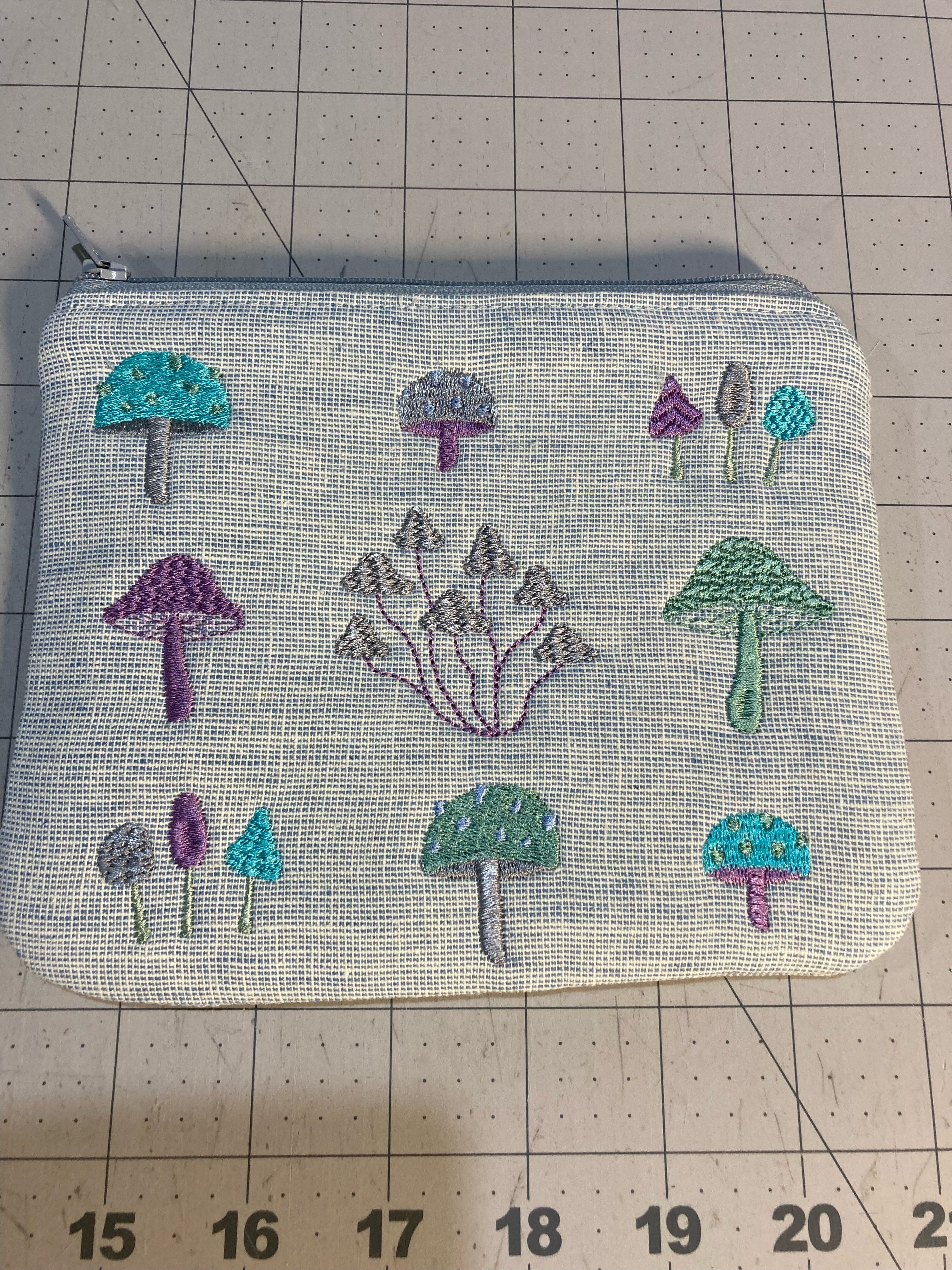 Mushroom Zipper Pouch 5x7 6x10 7x12 In the hoop machine embroidery designs