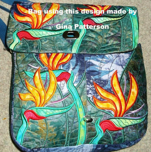 Bird of Paradise Flower table runner in the hoop machine embroidery