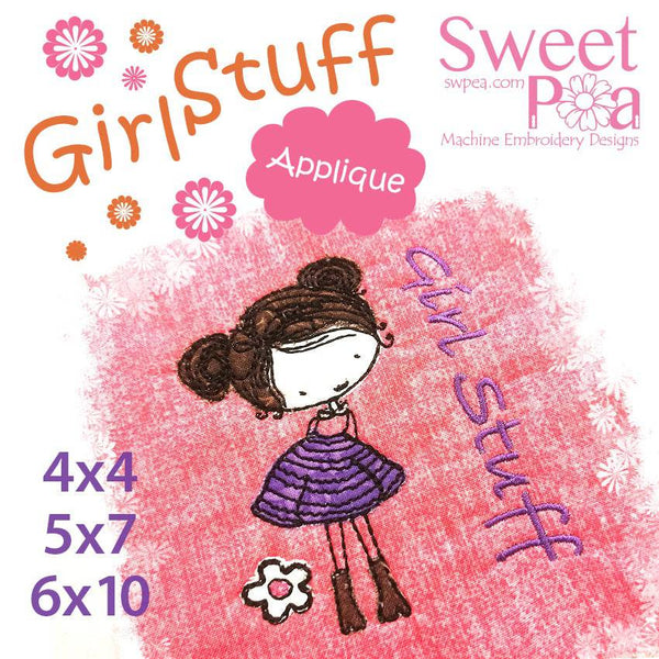 Girl Stuff Applique Machine Embroidery 4x4 5x7 6x10 - Sweet Pea