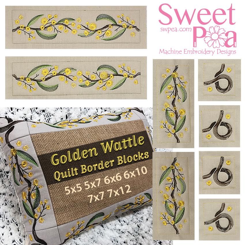 Golden Wattle Quilt Border 5x5 5x7 6x6 6x10 7x7 7x12 - Sweet Pea Australia In the hoop machine embroidery designs. in the hoop project, in the hoop embroidery designs, craft in the hoop project, diy in the hoop project, diy craft in the hoop project, in the hoop embroidery patterns, design in the hoop patterns, embroidery designs for in the hoop embroidery projects, best in the hoop machine embroidery designs perfect for all hoops and embroidery machines