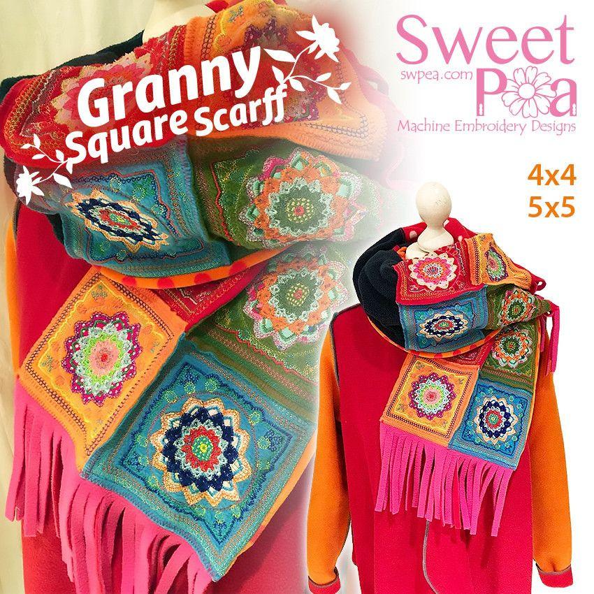 Granny Square Scarf 4x4 5x5 - Sweet Pea Australia In the hoop machine embroidery designs. in the hoop project, in the hoop embroidery designs, craft in the hoop project, diy in the hoop project, diy craft in the hoop project, in the hoop embroidery patterns, design in the hoop patterns, embroidery designs for in the hoop embroidery projects, best in the hoop machine embroidery designs perfect for all hoops and embroidery machines