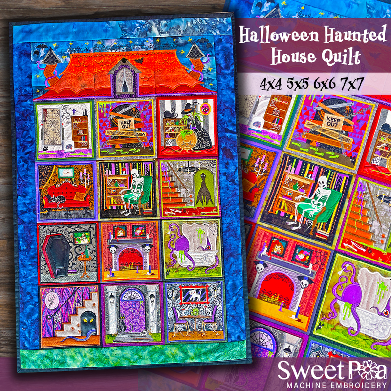 Halloween Haunted House Quilt - Assembly Instructions - Sweet Pea In The Hoop Machine Embroidery Design hoop machine embroidery designs, embroidery patterns, embroidery set, embroidery appliqué, hoop embroidery designs, small hoop designs, the best in the hoop machine embroidery designs, the best in the hoop sewing and embroidery designs