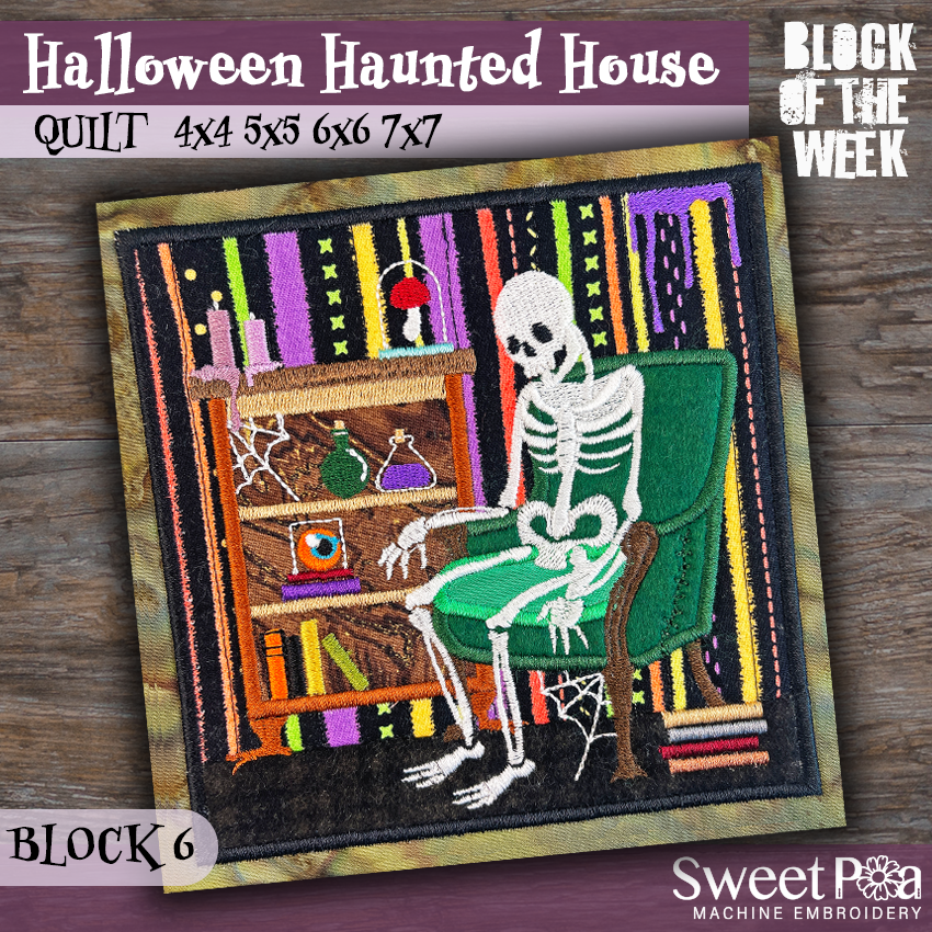 BOW Halloween Haunted House Quilt - Block 6 In the hoop machine embroidery designs