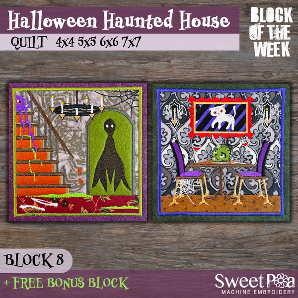 BOW Halloween Haunted House Quilt - Block 8 - Sweet Pea In The Hoop Machine Embroidery Design hoop machine embroidery designs, embroidery patterns, embroidery set, embroidery appliqué, hoop embroidery designs, small hoop designs, the best in the hoop machine embroidery designs, the best in the hoop sewing and embroidery designs
