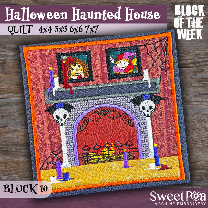 BOW Halloween Haunted House Quilt - Block 10 In the hoop machine embroidery designs