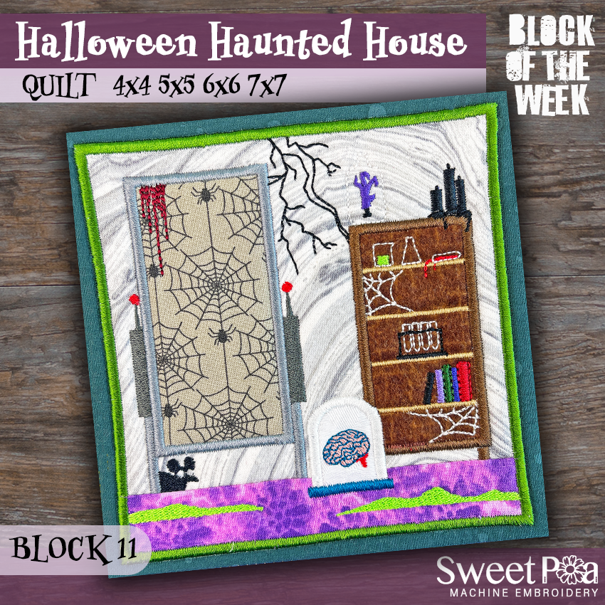 BOW Halloween Haunted House Quilt - Block 11 In the hoop machine embroidery designs