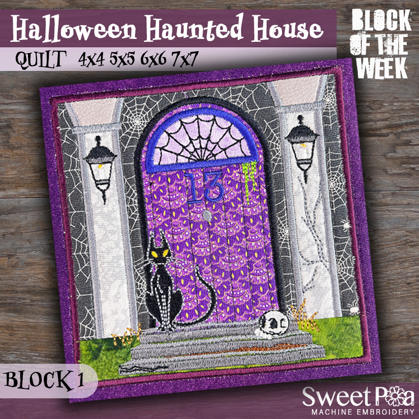 BOW Halloween Haunted House Quilt - Block 1 In the hoop machine embroidery designs