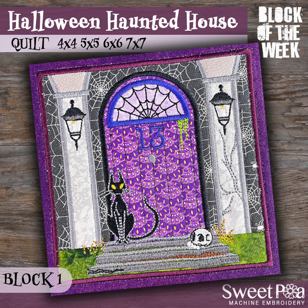 BOW Halloween Haunted House Quilt - Block 1 - Sweet Pea In The Hoop Machine Embroidery Design hoop machine embroidery designs, embroidery patterns, embroidery set, embroidery appliqué, hoop embroidery designs, small hoop designs, the best in the hoop machine embroidery designs, the best in the hoop sewing and embroidery designs