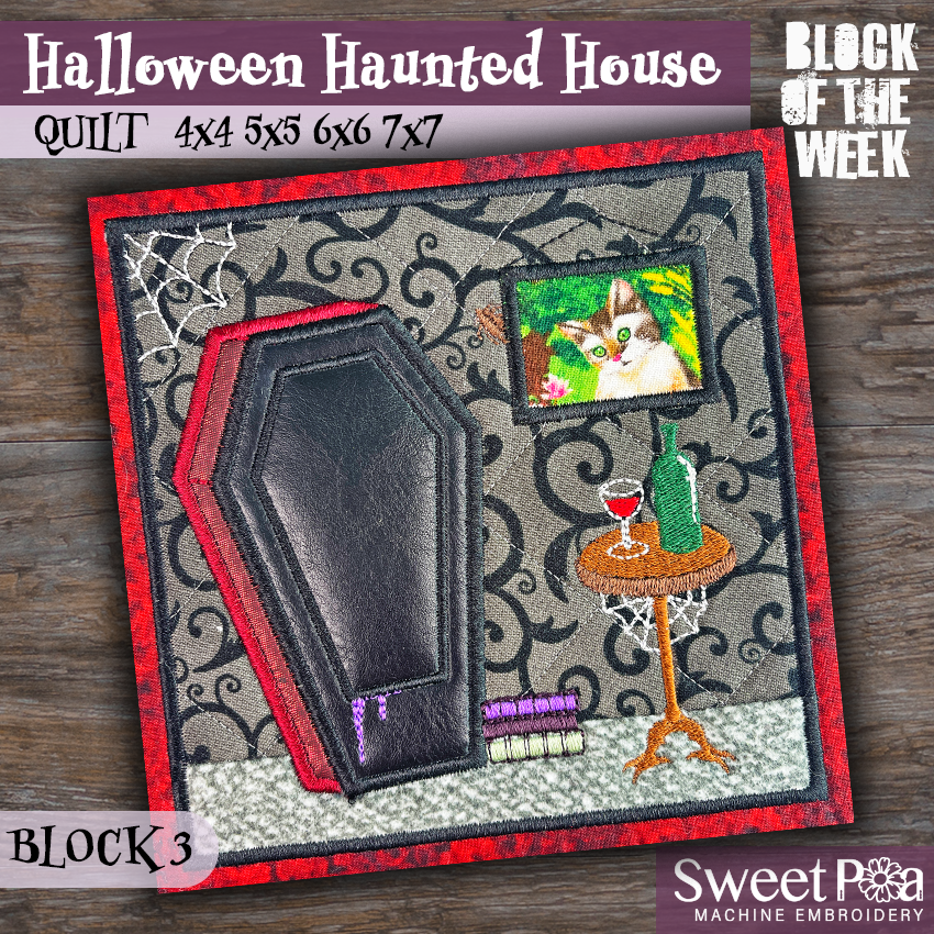 BOW Halloween Haunted House Quilt - Block 3 In the hoop machine embroidery designs