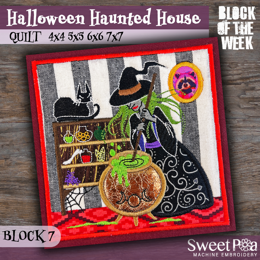 BOW Halloween Haunted House Quilt - Block 7 In the hoop machine embroidery designs