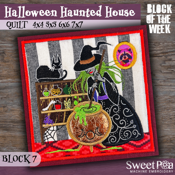 BOW Halloween Haunted House Quilt - Block 7 - Sweet Pea In The Hoop Machine Embroidery Design hoop machine embroidery designs, embroidery patterns, embroidery set, embroidery appliqué, hoop embroidery designs, small hoop designs, the best in the hoop machine embroidery designs, the best in the hoop sewing and embroidery designs