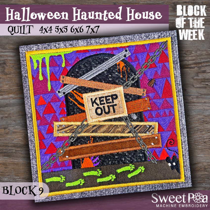 BOW Halloween Haunted House Quilt - Block 9 In the hoop machine embroidery designs