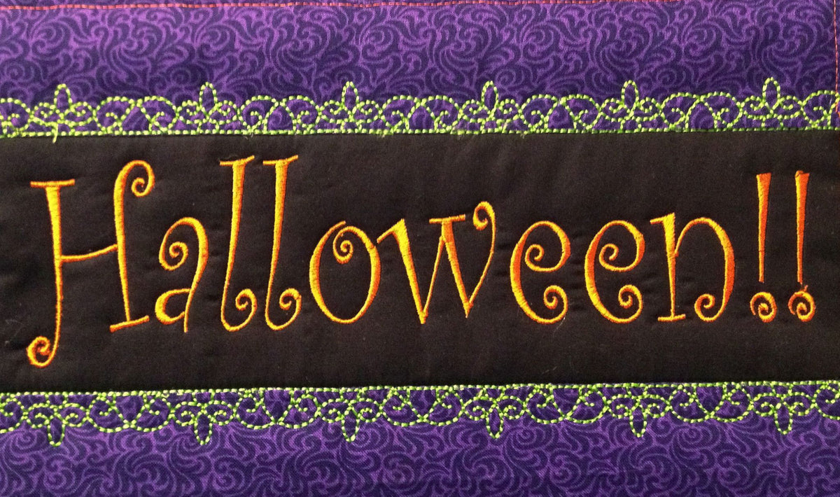 Halloween Witch Table Runner Machine Embroidery Design