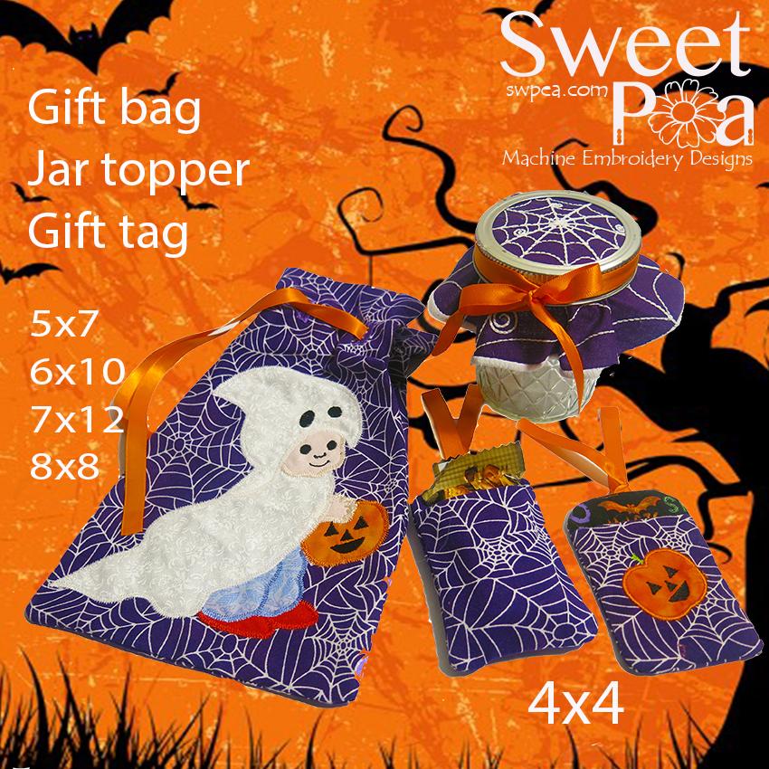 Halloween Gift Bag, Jar Topper and Gift Tag Set - Sweet Pea Australia In the hoop machine embroidery designs. in the hoop project, in the hoop embroidery designs, craft in the hoop project, diy in the hoop project, diy craft in the hoop project, in the hoop embroidery patterns, design in the hoop patterns, embroidery designs for in the hoop embroidery projects, best in the hoop machine embroidery designs perfect for all hoops and embroidery machines