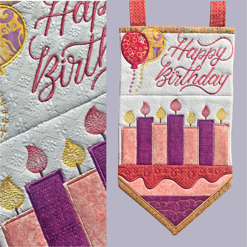 Happy Birthday Flag 5x7 6x10 7x12 - Sweet Pea In The Hoop Machine Embroidery Design