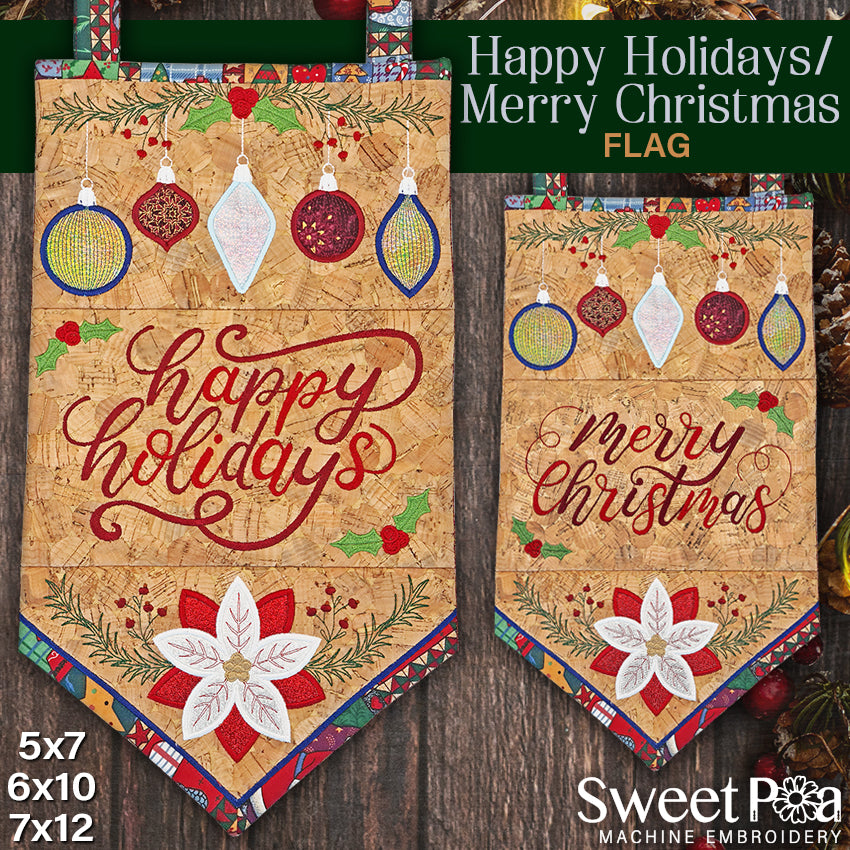 Happy Holidays or Merry Christmas Flag 5x7 6x10 7x12 - Sweet Pea Australia In the hoop machine embroidery designs. in the hoop project, in the hoop embroidery designs, craft in the hoop project, diy in the hoop project, diy craft in the hoop project, in the hoop embroidery patterns, design in the hoop patterns, embroidery designs for in the hoop embroidery projects, best in the hoop machine embroidery designs perfect for all hoops and embroidery machines