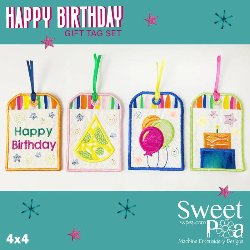 Happy Birthday Gift Tag Set 4x4 - Sweet Pea