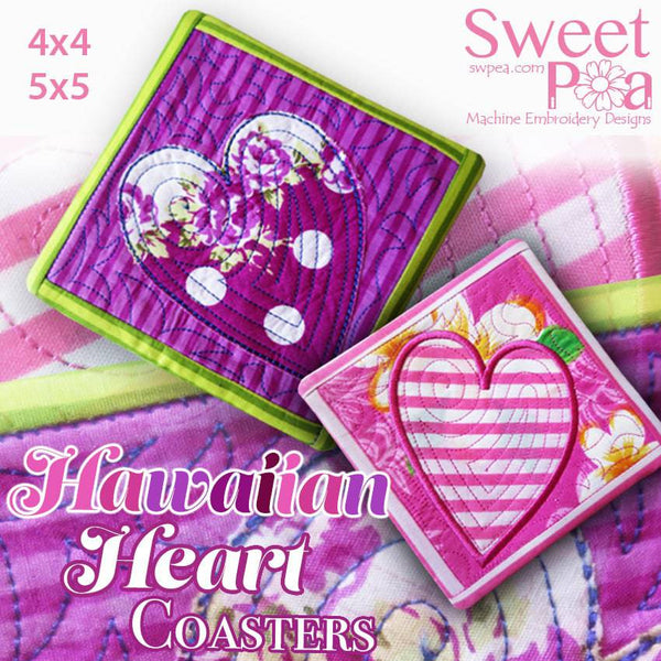Hawaiian Hearts Coaster 4x4 5x5 - Sweet Pea