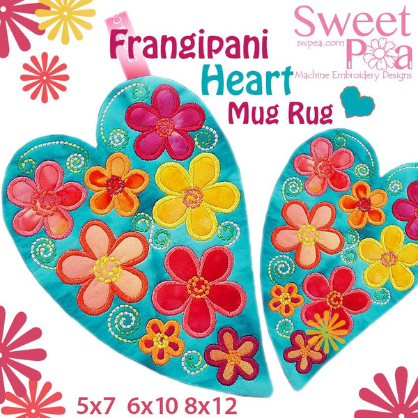 Applique Embroidery Ideas - Frangipani Heart Mug Rug