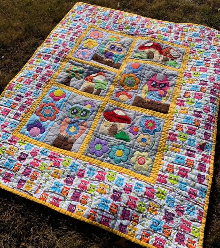 Quilt for store sale- Owls- 42 x 52, machine embroidered, machine quilted, cotton