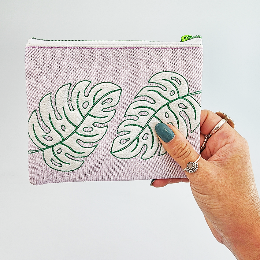 Monstera Zipper Purse 5x7 6x10 7x12 In the hoop machine embroidery designs